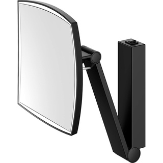 Keuco Wand-Kosmetikspiegel mit Schwenkarm, LED-Beleuchtung, 5-facher Vergrößerung, Wippschalter, 20x20cm, eckig, schwarz-matt, Kippschalter, iLook_Move