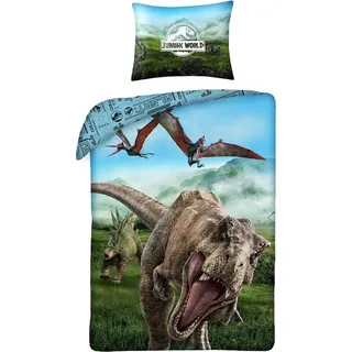 Halantex SP. z.o.o. T-REX Baumwollbettwäsche Dinosaurier Hellblau 140 x 200 cm + 70 x 90 cm