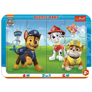 Trefl Trefl, Puzzle, Rahmenpuzzle mit Unterlage, 10 Teile, Das Paw Patrol-Team, für Kinder ab 2 Jahren, 80022, Braun
