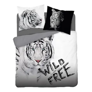 Baumwoll-Bettwäsche-Set Tiger Weiß 220x200 Holland Natura