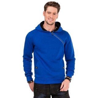 Cipo & Baxx Kapuzensweatshirt mit Reißverschluss Kragen blau S