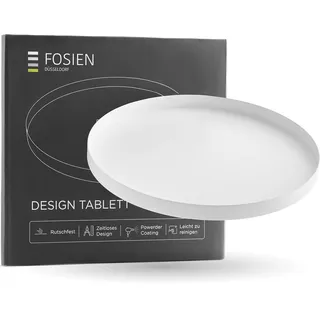 FOSIEN® Design Tablett Schwarz aus Metall mit Anti Rutsch Beschichtung auf der Unterseite/dekoteller als rundes tablett mit zeitlosem Design, als deko Schale für deko Haus (Classic White)