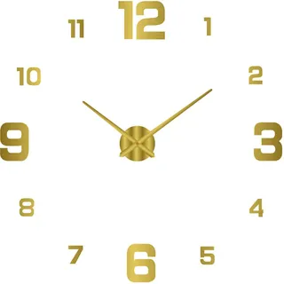Selbstgestaltete, Rahmenlose 3d-acryl-wanduhr Mit Leuchtzifferblatt, Geräuschlos, Inklusive Zahlenaufklebern Für Wohnzimmer, Büro, Schlafzimmer, Moderne Wohndekoration, Gold, 80–130 Cm