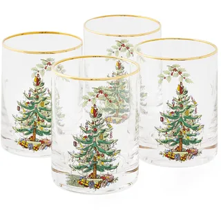 Spode Christmas Tree- 14 Oz Gläser mit Goldrand (4er Set) (Clear,4 Count (Pack of 1))