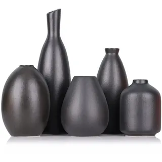 Schwarze Keramik Knospen Vasen Set von 5, Bauernhaus Dekor, Kamindekor, Kaminsims & Regal Dekor, Heimdekoration für Wohnzimmer, Eingang, Badezimmer & Büro, Couchtischdekoration, Knospenvasen Bulk