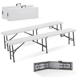 Arebos 2X Bierbank Faltbank Klappbar | Tragegriff | Gartenbank | Weiß | 183 x 28 x 43 cm Klappbank Camping Garten Party Bank Campingbank Bierzeltbank | Sitzbank 2er Set