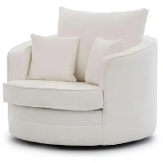 S-Style Drehsessel Ted Bouclé 107 x 94 x 0 cm Weiß drehbar mit Kissen