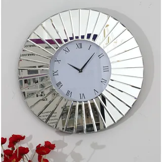 SHYFOY Große Wanduhr mit Spiegel, Silber Wanduhr Rund, Modern Glas lautlos Nicht tickend, batteriebetrieben, 60 cm Römische Ziffern, Wohnzimmer Uhr Wand, Schlafzimmer, Küchendekoration