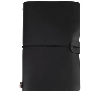 Qcwwy Klassisches Reise-Notizbuch aus PU-Leder, 5 Farben, Personalisiertes Tagebuch, Nachfüllbarer Notizblock, Handgefertigtes Leder-Reisetagebuch, Bestes Reisetagebuch(Schwarz)