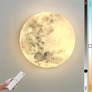 LOGT LED Wandleuchte Innen Mond Wandlampe mit Fernbedienung Dimmbar Nachttischlampe Runde Modern Wandlichter Art Deco Lampe Acryl Metall Wandbeleuchtung 80CM für Kinderzimmer Schlafzimme,A,80CM