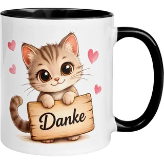 Danke Dankeschön Tasse mit Spruch | Katze mit Danke Schild & Herzen | Danke für Alles Geschenk | Lieblingsmensch - Herzensmensch | Dankesspruch Danksagung | Einfach Mal Danke Sagen