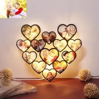 ASD Jewerly Personalisierte Foto Herz Multi Foto Collage Rahmen,Benutzerdefinierte Wand hängende Bild Collage Rahmen mit geführtem Licht, Muttertag Weihnachten personalisierte Geschenk