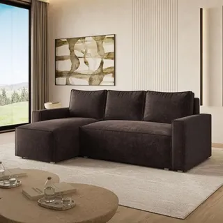masseno Ecksofa Chenille mit Schlaffunktion 2-Sitzer Braun