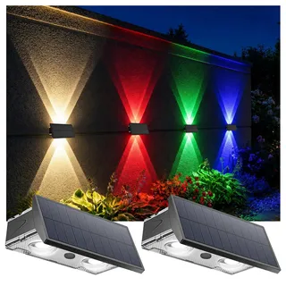 Bigzom Solar Wandleuchte Aussen Up and Down Leuchten, Solarlampen für Außen Wand 4 LEDs RGB, IP65 Wasserdichte Solarleuchte für Garten Balkon Terrasse Treppen 2er