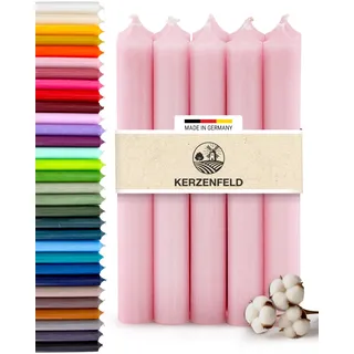 Stabkerzen Rosa, 10 Stück, 180mm x 22mm, Durchgefärbte Spitzkerzen, 8+ Stunden Brenndauer, Made in Germany - Ohne Tropfen & Rußen - Unparfümierte und RAL-Zertifizierte Tafelkerzen