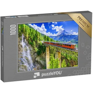 puzzleYOU: Puzzle 1000 Teile „Gornergrat mit Wasserfall, Brücke und Matterhorn, Zermatt, Wallis, Schweiz“ – aus der Puzzle-Kollektion Schweiz, Landschaft, Matterhorn, Wasserfälle, Berge & Täler
