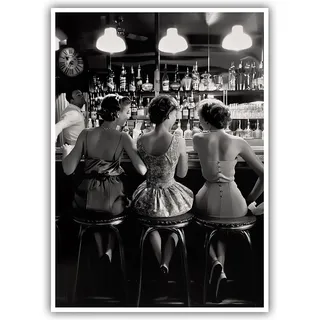 Vintage-Poster in Schwarz und Weiß, trendig, für Frauen, Cocktail, Wandkunst, flippig, mädchenhaft, Raumdekoration, Retro-Alkohol, Leinwanddrucke, drei Freunde, Bilder für Bar, Wagen, Wohnheim,