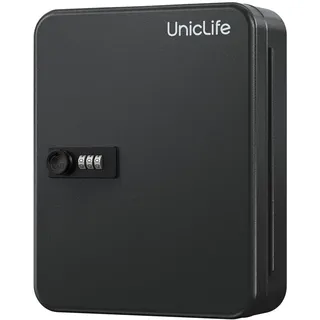Uniclife Schlüsselschrank aus Stahl mit 48 Schlüsseln und Zahlenschloss, an der Wand befestigter Schlüssel-Organizer mit rücksetzbarem Code, digitaler Sicherheitsbox und 9 farbigen Schlüsselanhängern