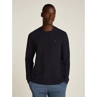 Rundhalspullover TOMMY HILFIGER "TEXTURED LS TEE", Herren, Gr. XL, blau (navy blau), Single Jersey, Obermaterial: 58% Polyester, 42% Baumwolle, regular fit hüftlang, Rundhals, weit elastischer Bund, Pullover Rundhalspullover, mit Rundhalsausschnitt