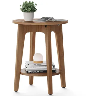 VASAGLE MAEZO Kollektion - Beistelltisch, Sofatisch, Kleiner runder Tisch für Wohnzimmer, Nachttisch für kleine Räume, mit unterer Ablage, moderner Stil, honigbraun LET283T41V1