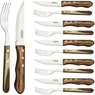 Tramontina JUMBO Steakbesteck-Set, 12-teilig, Edelstahl, Holzgriff FSC, spülmaschinenfest