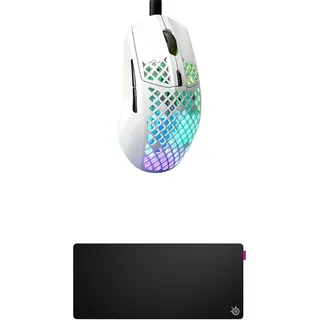 SteelSeries Aerox 3 Snow - Superleichte Gaming-Maus - Optischer TrueMove Core Sensor mit 8,5K CPI QcK XL Performance Speed Gaming-Mauspad 900x400mm
