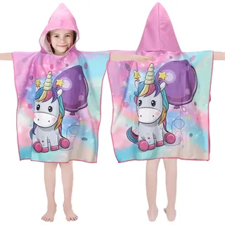 Montrestar Badeponcho Kinder mit Kapuze, Mikrofaser Poncho Handtuch Einhorn, Saugfähig Badetuch Mädchen, Badehandtuch für Schwimmbad Strand Mädchen Jungen Kleinkind (Kinderhöhe: 85-110cm)