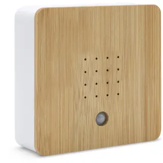 Vogelgezwitscher Soundbox mit Front aus Bambus - 12 cm - Lautsprecher mit beruhigendem Vogelgesang - Deko Box mit Naturgeräuschen Vogel Sound 2 Meter Sensor für Bad Spa Gäste WC und Entspannung