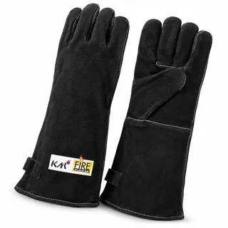 KM Firemaker Grillhandschuh 100% Leder hitzebeständig, Kaminhandschuh ca. 39cm lang, feuerfeste Handschuhe, Backhandschuhe Küche Grill BBQ Ofenhandschuhe Kochhandschuh Art.429