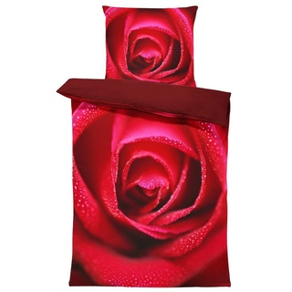 Bettwäsche Rose amour, One Home, Mikrofaser, 4 teilig, rote Rosen und bordeaux Wendeseite rot 2 St. x 135 cm x 200 cm