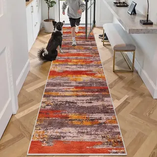 Teppich Läufer für Flur, Küche & Wohnraum 100 x 260 cm Küchenteppich Waschbar Teppichläufer Flur rutschfest Küchenläufer Teppich Flurläufer Lang Läufer Teppich für Flur, Schlafzimmer, Eingang