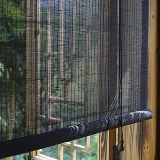 Seitenzugrollo Schwarz Bambus Rollo Retro Jalousine Bambus Vorhang Bambus Raffrollo Holzrollos Lichtfilter Sonnenschutz und Sichtschutz Rollo für raumhohe Fenster/Restaurant/Korridor (65x100 cm)