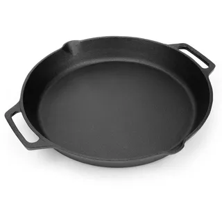onlyfire 35cm Gusseisenpfanne mit Zwei Griffen & Ausgießern | Gusseisen Pfanne, Grillpfanne, Gusspfanne für Gasgrill, Holzkohlegrill, Backöfen, Grills