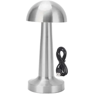 Kabellose, Pilzförmige Nachttischlampe, Usb-aufladbar, 3 Farben Und Einstellbare Helligkeit, Silberfarbenes Metall, Für Kinderzimmer Oder Babyzimmer.