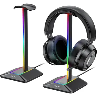 New Bee RGB Kopfhörer Ständer mit 7 Lighting Effects Modes | Gaming-Headset-ständer Headset Halterung Wireless Charge Kopfhörer Halter mit 1*USB, Schwarz