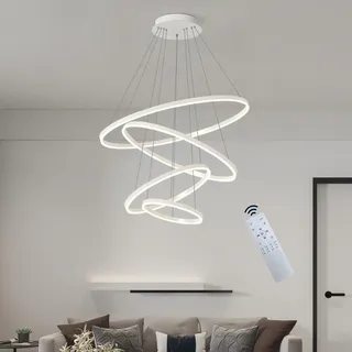 Modern LED Pendelleuchte Ring, Wohnzimmerlamp, Kreis Hängeleuchte, Runde Hängelampe Aluminium 3000K-6000K Dimmbar Kronleuchte Mit Fernbedienung, Esszimmerlampe, Deckenleuchte Wohnzimmer ( Color : B-Wh