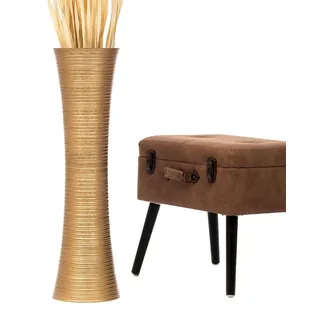 Leewadee Hohe Bodenvase 65 cm aus Mangoholz in gold - Gold