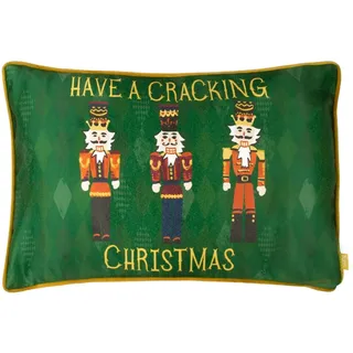 furn. Nutcracker Federgefülltes Kissen (Grün - 30x50cm) | Weihnachten Soldaten Samt Rautenmuster Kontrastpaspel Festlich Saisonales Kissen