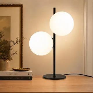 ZMH Tischlampe Schwarz Nachttischlampe Wohnzimmer - E27 Tischleuchte Modern Design Glas Tischlicht Industrial Vintage Metall Nachttischleuchte 2 Flammig Tischlampe mit Schalter für Schlafzimmer Büro