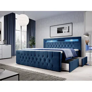 luxusbetten24 Baidani Boxspringbett Sera, mit LED und 4 Schubladen blau 120 cm