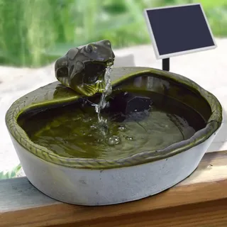 AMUR Solar Brunnen Solarteichpumpe Wasserspiel FROSCHPARADIES Frosch Vogelbad Solar Pumpe Set für Garten Teich Terrasse