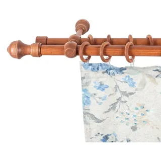 SN DECO GROUP Gardinenstange Ares, 2-läufig, Fixmaß, mit Bohren, verschraubt, Holz braun 140 cm