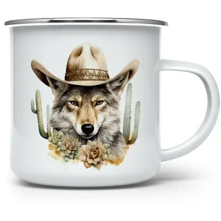 MAXIKIWI Langlebige Emaille-Kaffee- oder Tee-Camping-Tasse für drinnen und draußen, Western-Cowboy-Tiere, 350 ml