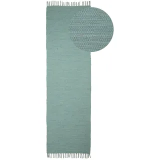 carpetfine Kelim Chindi uni Wendeteppich 70 x 140 cm Blau/Türkis