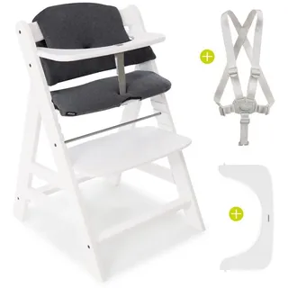 Hauck Hochstuhl Alpha Plus White, Mitwachsender Holz Baby Kinderhochstuhl mit Sitzauflage - verstellbar weiß