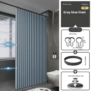 Faltbarer Magnetischer Duschvorhang 200 X 200 Cm, Leinen, Mit Haken, Spritzwasser- Und Schimmelresistent, Für Bad Und Badewanne, Blau