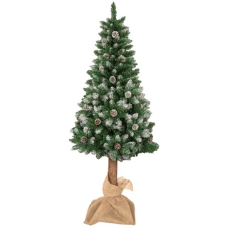 MARK ADLER Xmas 1.0 | Weihnachtsbaum auf einem Stamm Künstlicher Christbaum | mit Schnee und Zapfen | Höhe 180cm | behandelter Holzstamm | dicht bestückten Zweigen | Material PVC | Grün