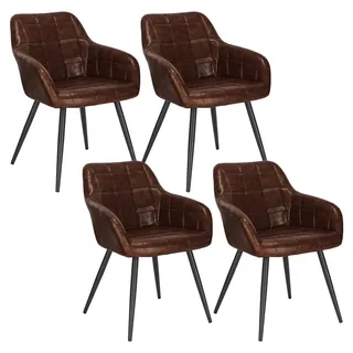 WOLTU 4 x Esszimmerstühle 4er Set Esszimmerstuhl Küchenstuhl Polsterstuhl Design Stuhl mit Armlehnen, mit Sitzfläche aus Kunstleder, Gestell aus Metall, Antiklederoptik, Dunkelbraun, BH245dbr-4