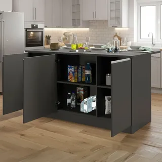 Dmora - Kücheninsel Patrizio, Mehrzweckschrank, Küchenzeile Schrank, Zusätzlicher Tisch, 100% Made in Italy, 155 x 90 x 90 cm, Anthrazit und Schiefer