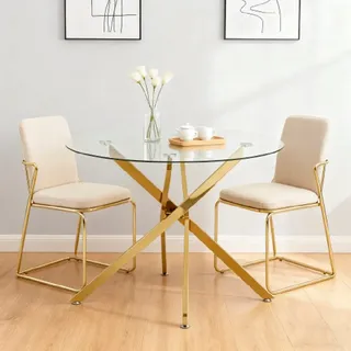 EXTSUD Esstisch Runder Esstisch Glas & Metall – Modern, 80×80×76 cm